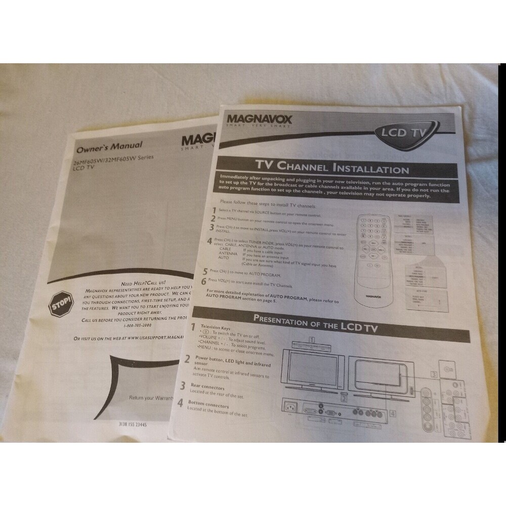 Magnavox 26MF605W / 32MF605W SERIES INSTRUCTIONS MANUAL GUIDE